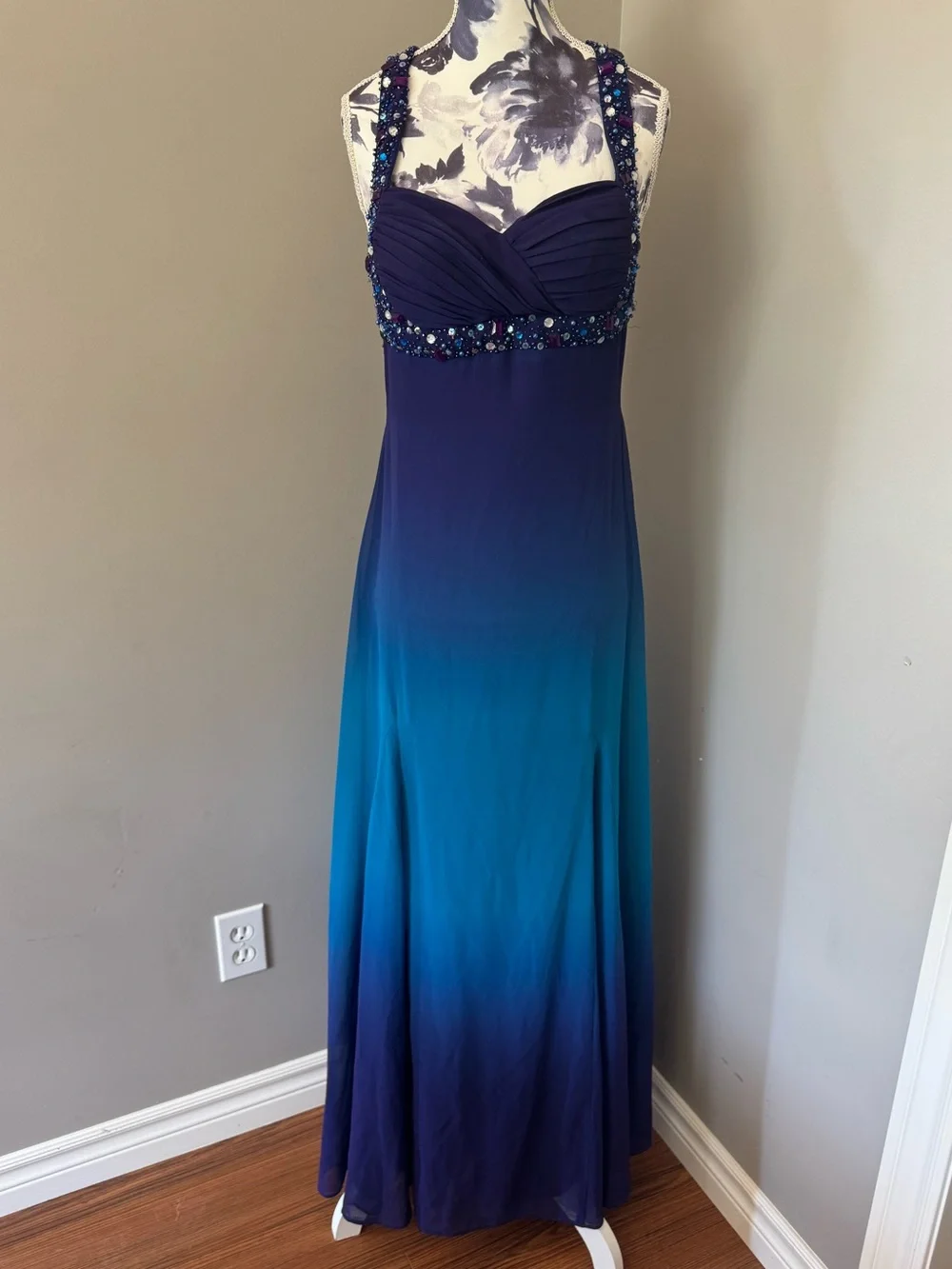 le chateau navy blue dress Floral & Mesh Sheath Dress